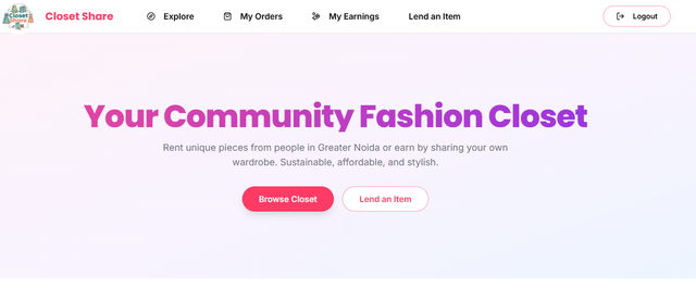 Closet Share - Main UI Interface